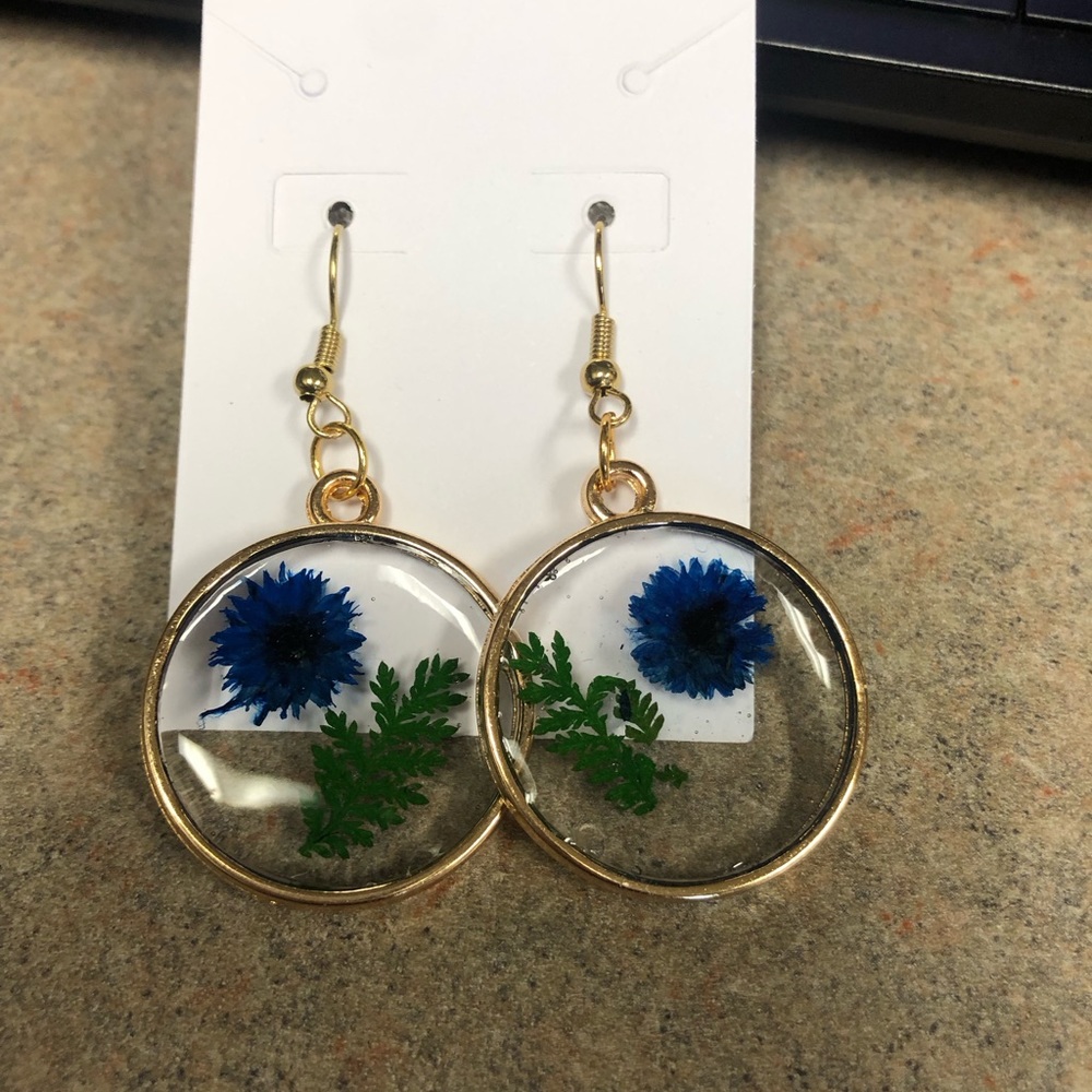 Pressed flower and fern resin earrings